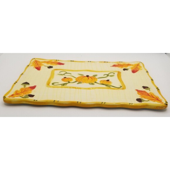 Fall Temptations by Tara Rectangle Tray Trivet Ceramic Pumpkin Autumn Acorn 6x9 - Picture 3 of 9